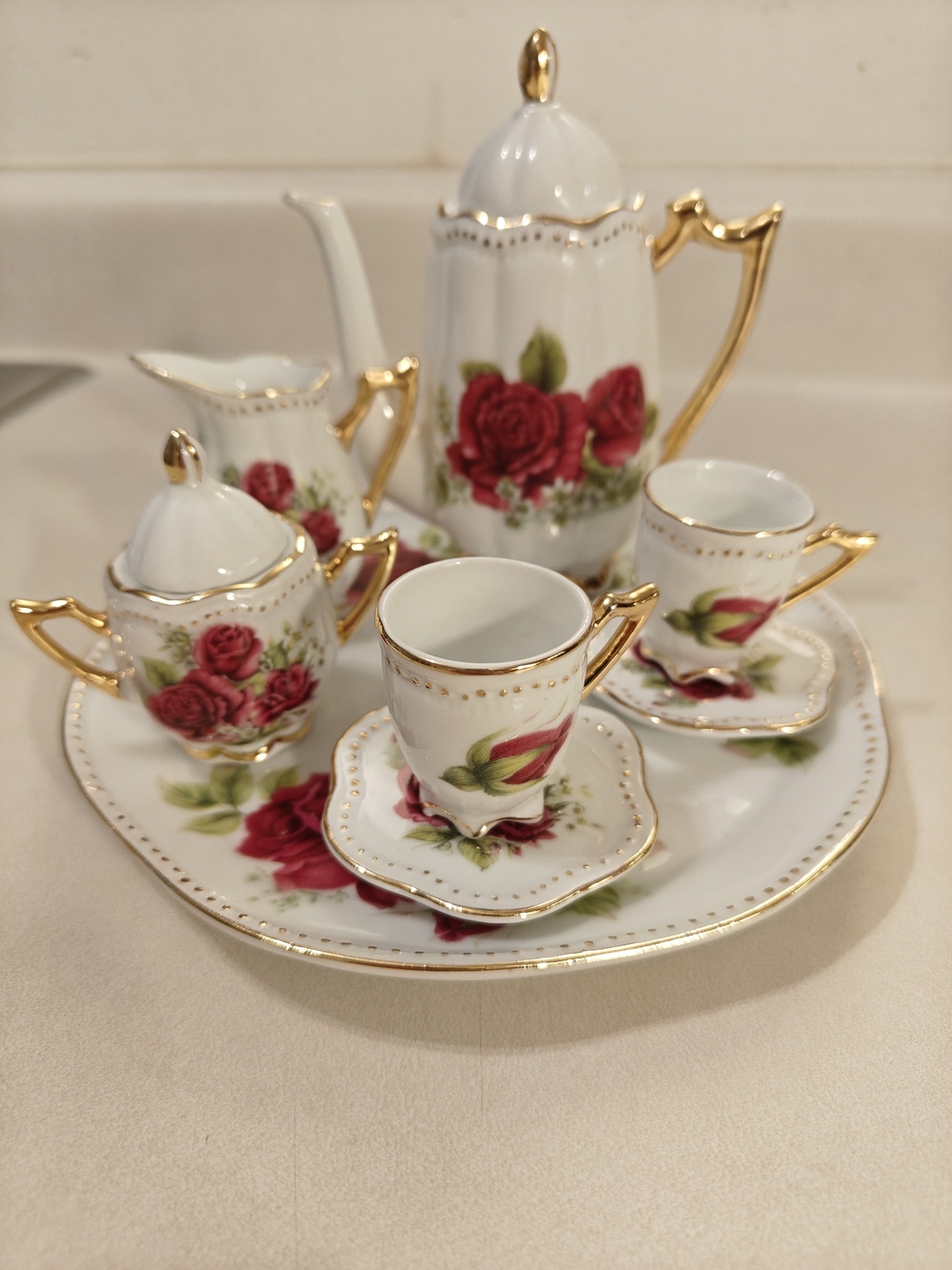Victoria Garden porcelain miniature tea set